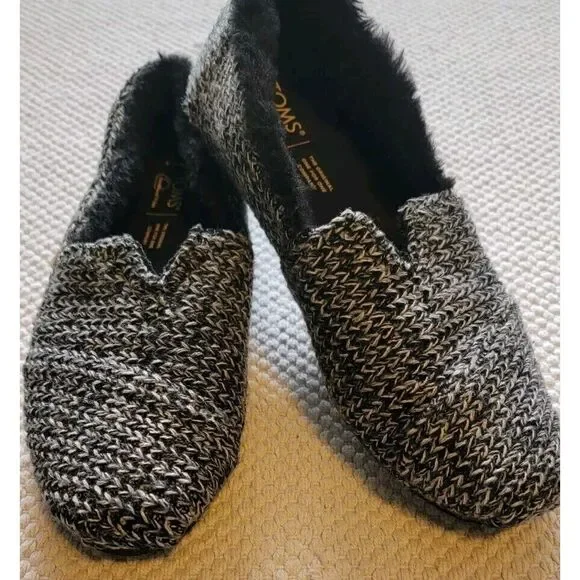 WOMENS TOMS SIZE 9.5 GRAY/BLACK FLANNEL‎ ALPARGATA SLIP ON SHOES FLATS - Picture 2 of 7